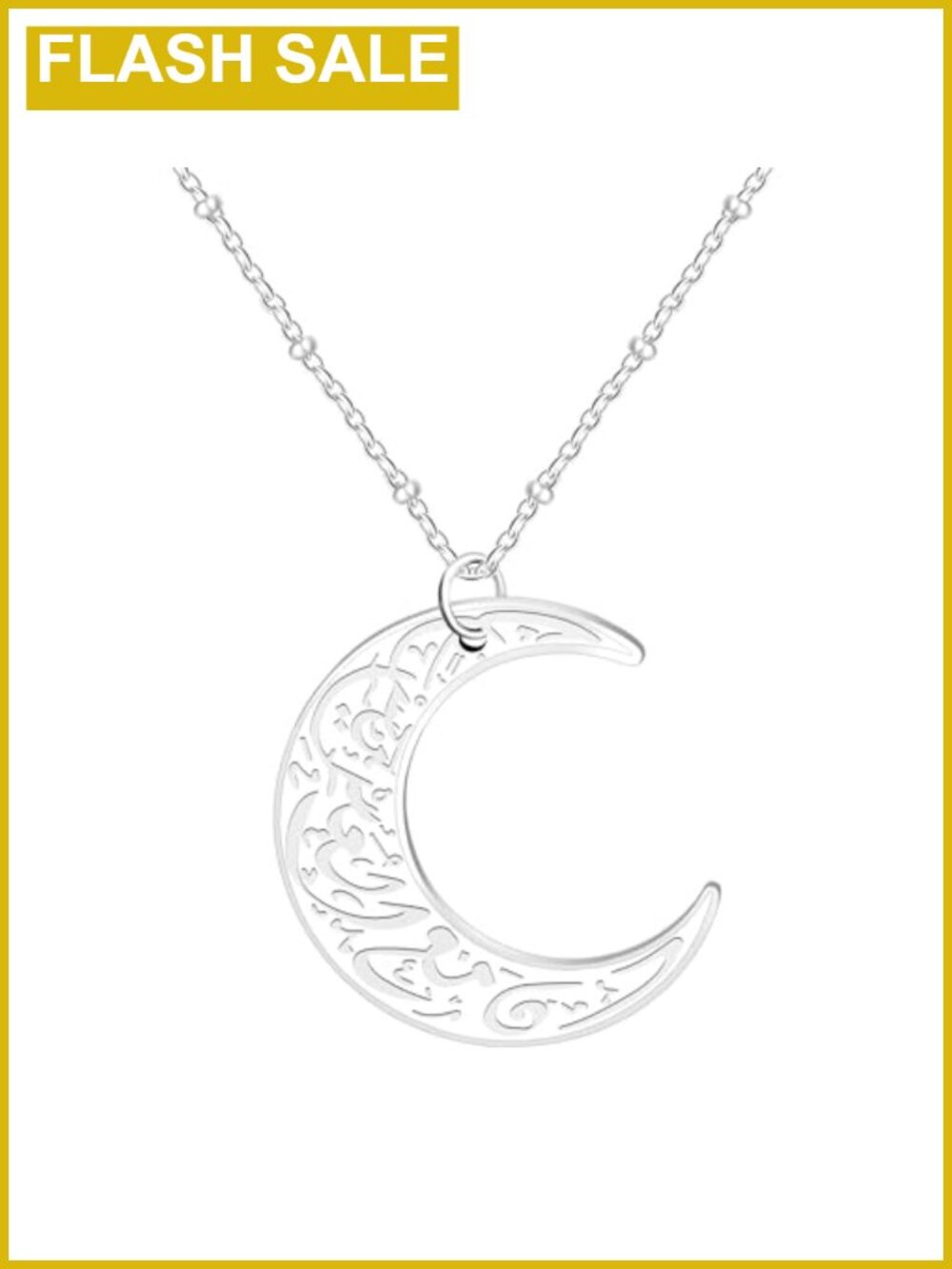 Stainless Steel Crescent Moon Allah Pendant Necklace Islamic Gift